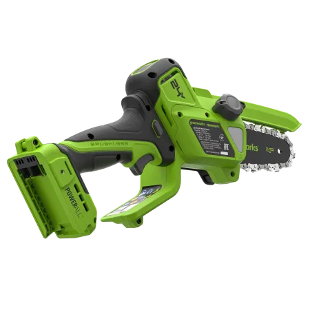 Мини-пила цепная аккумуляторная Greenworks CS2410A, 24 В, с АКБ 4 А·ч и зарядным устройством купить в Минске