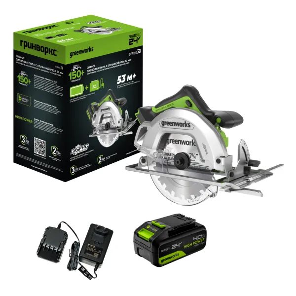 Дисковая пила акк. Greenworks GD24CS (1х4Ач, ЗУ) купить в Минске
