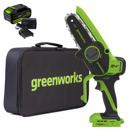Мини-пила цепная аккумуляторная Greenworks CS2410A, 24 В, с АКБ 4 А·ч и зарядным устройством купить в Минске