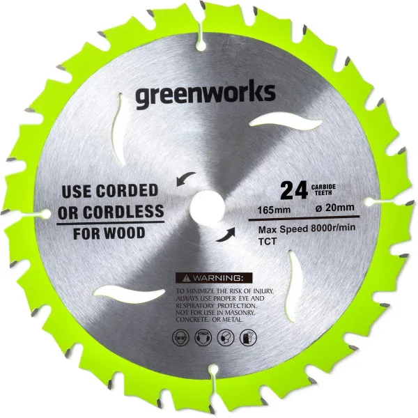 Диск пильный по дереву для циркулярной пилы Greenworks, 165x20 мм, 24T купить в Минске