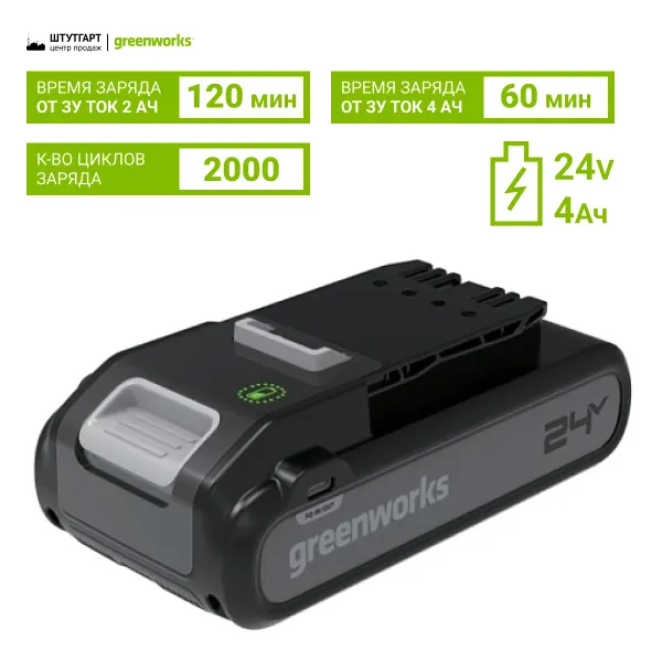 Аккумулятор Greenworks 24V 4Ач G24B4 + с двумя USB-C разъемами купить в Минске