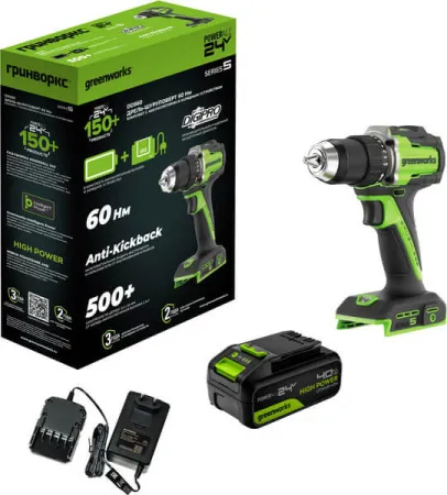 Дрель-шуруповерт аккумуляторная Greenworks 24V DD560 (1хАКБ 4Ач и ЗУ) купить в Минске