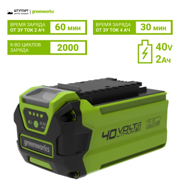 Аккумулятор Greenworks 40V 2Ач G40USB2 с USB разъемом купить в Минске